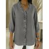 image:imagechouyatou Womens 2026 Ruffle Button Down Denim Shirt Casual V Neck 34 Sleeve Jean Tunic Blouse TopsGray