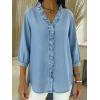 image:imagechouyatou Womens 2026 Ruffle Button Down Denim Shirt Casual V Neck 34 Sleeve Jean Tunic Blouse TopsLight Blue