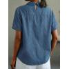 image:imagechouyatou Womens Business Casual Denim Shirts Short Sleeve Collared Jean Shirt Blouses Tunic Pullover TopsBlue