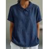 image:imagechouyatou Womens Business Casual Denim Shirts Short Sleeve Collared Jean Shirt Blouses Tunic Pullover TopsDark Blue