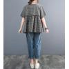 image:imagechouyatou Womens Gingham Cotton Shirt Short Sleeve Plaid Blouses Ruffle Hem Pullover Summer Tunic TopsBlack