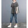 image:imagechouyatou Womens Gingham Cotton Shirt Short Sleeve Plaid Blouses Ruffle Hem Pullover Summer Tunic TopsBlack