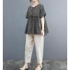 image:imagechouyatou Womens Gingham Cotton Shirt Short Sleeve Plaid Blouses Ruffle Hem Pullover Summer Tunic TopsBlack