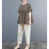 image:imagechouyatou Womens Gingham Cotton Shirt Short Sleeve Plaid Blouses Ruffle Hem Pullover Summer Tunic TopsCoffee