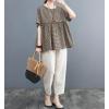 image:imagechouyatou Womens Gingham Cotton Shirt Short Sleeve Plaid Blouses Ruffle Hem Pullover Summer Tunic TopsCoffee