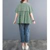image:imagechouyatou Womens Gingham Cotton Shirt Short Sleeve Plaid Blouses Ruffle Hem Pullover Summer Tunic TopsGreen