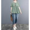 image:imagechouyatou Womens Gingham Cotton Shirt Short Sleeve Plaid Blouses Ruffle Hem Pullover Summer Tunic TopsGreen