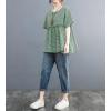 image:imagechouyatou Womens Gingham Cotton Shirt Short Sleeve Plaid Blouses Ruffle Hem Pullover Summer Tunic TopsGreen