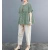 image:imagechouyatou Womens Gingham Cotton Shirt Short Sleeve Plaid Blouses Ruffle Hem Pullover Summer Tunic TopsGreen