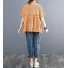 image:imagechouyatou Womens Gingham Cotton Shirt Short Sleeve Plaid Blouses Ruffle Hem Pullover Summer Tunic TopsOrange