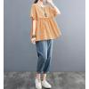image:imagechouyatou Womens Gingham Cotton Shirt Short Sleeve Plaid Blouses Ruffle Hem Pullover Summer Tunic TopsOrange