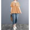 image:imagechouyatou Womens Gingham Cotton Shirt Short Sleeve Plaid Blouses Ruffle Hem Pullover Summer Tunic TopsOrange