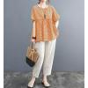 image:imagechouyatou Womens Gingham Cotton Shirt Short Sleeve Plaid Blouses Ruffle Hem Pullover Summer Tunic TopsOrange
