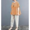 image:imagechouyatou Womens Gingham Cotton Shirt Short Sleeve Plaid Blouses Ruffle Hem Pullover Summer Tunic TopsOrange