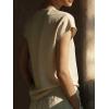 image:imagechouyatou Womens Lace Eyelet Cotton Linen Shirts V Neck Short Sleeve Blouses Pullover Summer Tunic TopsBeige