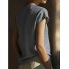 image:imagechouyatou Womens Lace Eyelet Cotton Linen Shirts V Neck Short Sleeve Blouses Pullover Summer Tunic TopsGrey