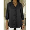 image:imagechouyatou Womens Satin Silky Ruffle Shirt Button Down 34 Sleeve Tops Business Casual Loose Tunic Blouse ShirtsBlack