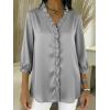 image:imagechouyatou Womens Satin Silky Ruffle Shirt Button Down 34 Sleeve Tops Business Casual Loose Tunic Blouse ShirtsGray
