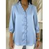 image:imagechouyatou Womens Satin Silky Ruffle Shirt Button Down 34 Sleeve Tops Business Casual Loose Tunic Blouse ShirtsLight Blue