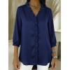 image:imagechouyatou Womens Satin Silky Ruffle Shirt Button Down 34 Sleeve Tops Business Casual Loose Tunic Blouse ShirtsNavy