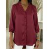 image:imagechouyatou Womens Satin Silky Ruffle Shirt Button Down 34 Sleeve Tops Business Casual Loose Tunic Blouse ShirtsWine Red