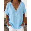 image:imagechouyatou Womens Summer Lace Eyelet Shirts V Neck Half Button Short Sleeve Blouses Pullover Tops OutfitsSky Blue