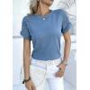 image:imagechouyatou Womens Summer Lace Eyelet Short Sleeve TShirt Cute Casual Pullover Crew Neck Tee Tops BlouseBlue