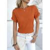 image:imagechouyatou Womens Summer Lace Eyelet Short Sleeve TShirt Cute Casual Pullover Crew Neck Tee Tops BlouseOrange