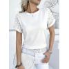 image:imagechouyatou Womens Summer Lace Eyelet Short Sleeve TShirt Cute Casual Pullover Crew Neck Tee Tops BlouseWhite