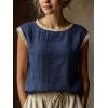 image:imagechouyatou Womens Summer Lace Eyelet Tshirts Shirts Crewneck Cap Sleeve Blouses Pullover Tops OutfitsDark Blue