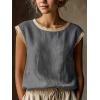 image:imagechouyatou Womens Summer Lace Eyelet Tshirts Shirts Crewneck Cap Sleeve Blouses Pullover Tops OutfitsGrey