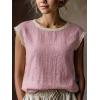 image:imagechouyatou Womens Summer Lace Eyelet Tshirts Shirts Crewneck Cap Sleeve Blouses Pullover Tops OutfitsPink
