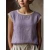 image:imagechouyatou Womens Summer Lace Eyelet Tshirts Shirts Crewneck Cap Sleeve Blouses Pullover Tops OutfitsPurple
