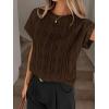 image:imagechouyatou Womens Summer Short Sleeve Casual TShirt Floral Jacquard Knit Round Neck Basic Tee Top BlouseCoffee