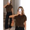 image:imagechouyatou Womens Summer Short Sleeve Casual TShirt Floral Jacquard Knit Round Neck Basic Tee Top BlouseCoffee