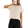 image:imagechouyatou Womens Summer Short Sleeve Casual TShirt Floral Jacquard Knit Round Neck Basic Tee Top BlouseOffwhite