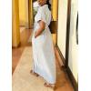 image:imagechouyatou Womens Summer Short Sleeve Striped Maxi Shirt Dress Button Down Long Dress with BeltLight Blue