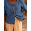 image:imagechouyatou Womens Vintage Denim Button Down Shirt Short Sleeve Jean Blouses Y2K Summer Tunic TopsBlue
