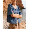 image:imagechouyatou Womens Vintage Denim Button Down Shirt Short Sleeve Jean Blouses Y2K Summer Tunic TopsBlue