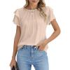 image:imagechouyatou Women Summer Ruffle Flutter Sleeve Dressy Casual Tops Round Neck Business Casual Chiffon Top BlouseApricot