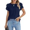 image:imagechouyatou Women Summer Ruffle Flutter Sleeve Dressy Casual Tops Round Neck Business Casual Chiffon Top BlouseNavy Blue