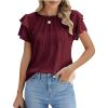 image:imagechouyatou Women Summer Ruffle Flutter Sleeve Dressy Casual Tops Round Neck Business Casual Chiffon Top BlouseWine Red