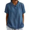 image:imagechouyatou Womens Business Casual Denim Shirts Short Sleeve Collared Jean Shirt Blouses Tunic Pullover TopsBlue