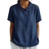image:imagechouyatou Womens Business Casual Denim Shirts Short Sleeve Collared Jean Shirt Blouses Tunic Pullover TopsDark Blue