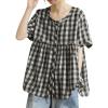 image:imagechouyatou Womens Gingham Button Down Shirt Cotton Shirt Plaid Short Sleeve Summer Tunic Tops BlousesBlack