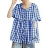 image:imagechouyatou Womens Gingham Button Down Shirt Cotton Shirt Plaid Short Sleeve Summer Tunic Tops BlousesBlue