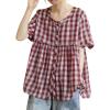 image:imagechouyatou Womens Gingham Button Down Shirt Cotton Shirt Plaid Short Sleeve Summer Tunic Tops BlousesRed