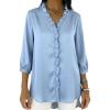 image:imagechouyatou Womens Satin Silky Ruffle Shirt Button Down 34 Sleeve Tops Business Casual Loose Tunic Blouse ShirtsLight Blue