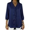image:imagechouyatou Womens Satin Silky Ruffle Shirt Button Down 34 Sleeve Tops Business Casual Loose Tunic Blouse ShirtsNavy