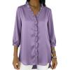 image:imagechouyatou Womens Satin Silky Ruffle Shirt Button Down 34 Sleeve Tops Business Casual Loose Tunic Blouse ShirtsPurple